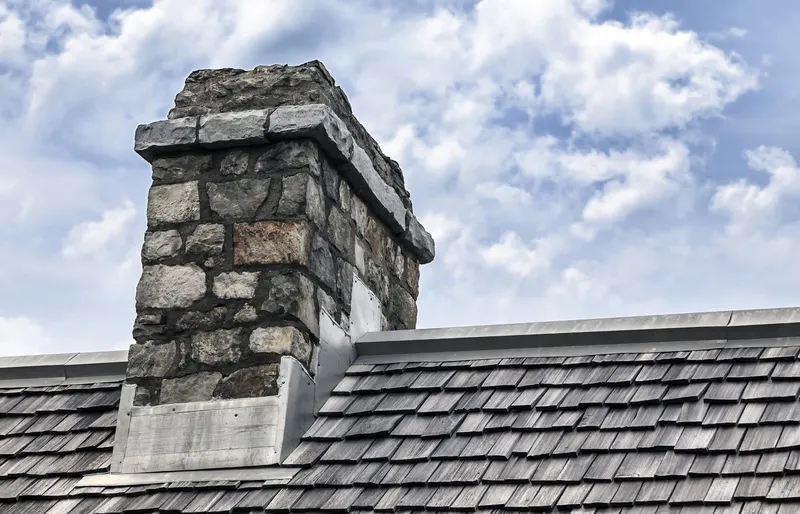 Stone chimney stack on a slate roof in Wetherby